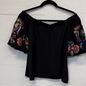 Embroidered Black Off-Shoulder Top